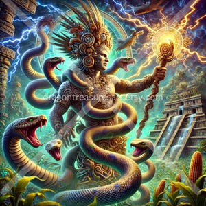 K&#39;awiil Download: Digital Art, Instant Downloadable Wallpaper, Downloadable Fantasy Art, Digital Poster, Mayan Art, Mayan Mythology