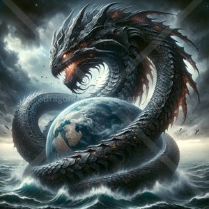 Midgard Serpent Download: Digital Art, Instant Downloadable Wallpaper, Downloadable Fantasy Art, Digital Poster, Norse Mythology Art