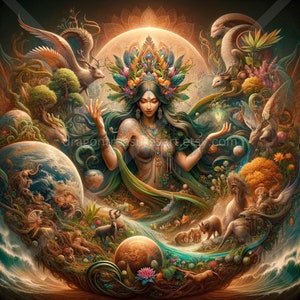Bhumi Download: Digital Art, Instant Downloadable Wallpaper, Downloadable Fantasy Art, Digital Poster, Hindu Art, Mythology