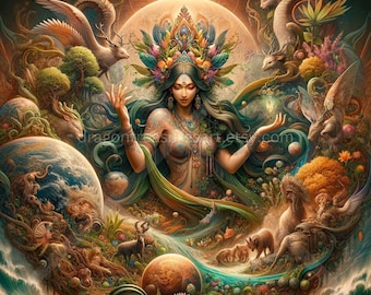 Bhumi Download: Digital Art, Instant Downloadable Wallpaper, Downloadable Fantasy Art, Digital Poster, Hindu Art, Mythology