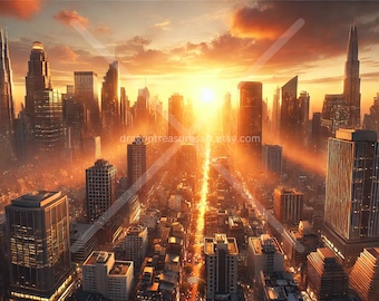 Citiscape Golden Hour Download: Digital Art, Instant Downloadable Wallpaper, Downloadable Landscape Art, Digital Poster, Nature