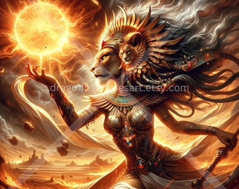 Sekhmet Download: Digital Art, Instant Downloadable Wallpaper, Downloadable Fantasy Art, Digital Poster, Egyptian Mythology Art, Gods