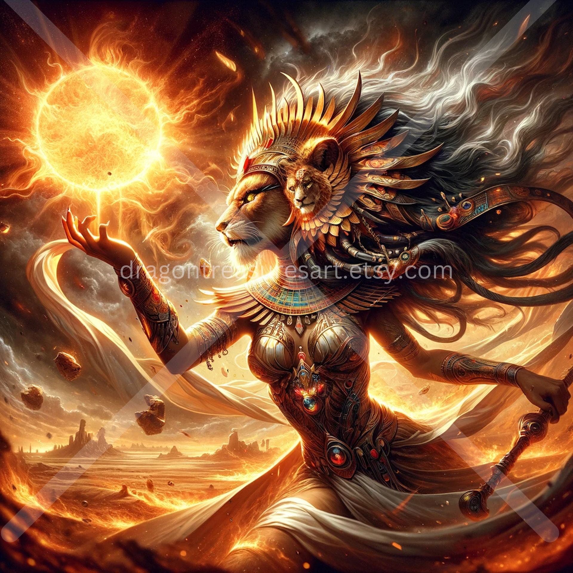 Sekhmet Download: Digital Art, Instant Downloadable Wallpaper