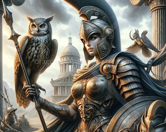 Athena Download: Digital Art, Instant Downloadable Wallpaper, Downloadable Fantasy Art, Digital Poster, Greek Mythology Art, Gods