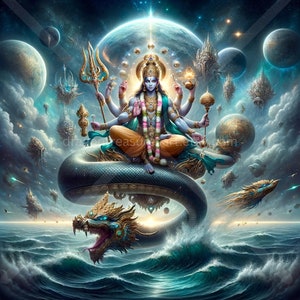 Vishnu Download: Digital Art, Instant Downloadable Wallpaper, Downloadable Fantasy Art, Digital Poster, Hindu Art, Mythology