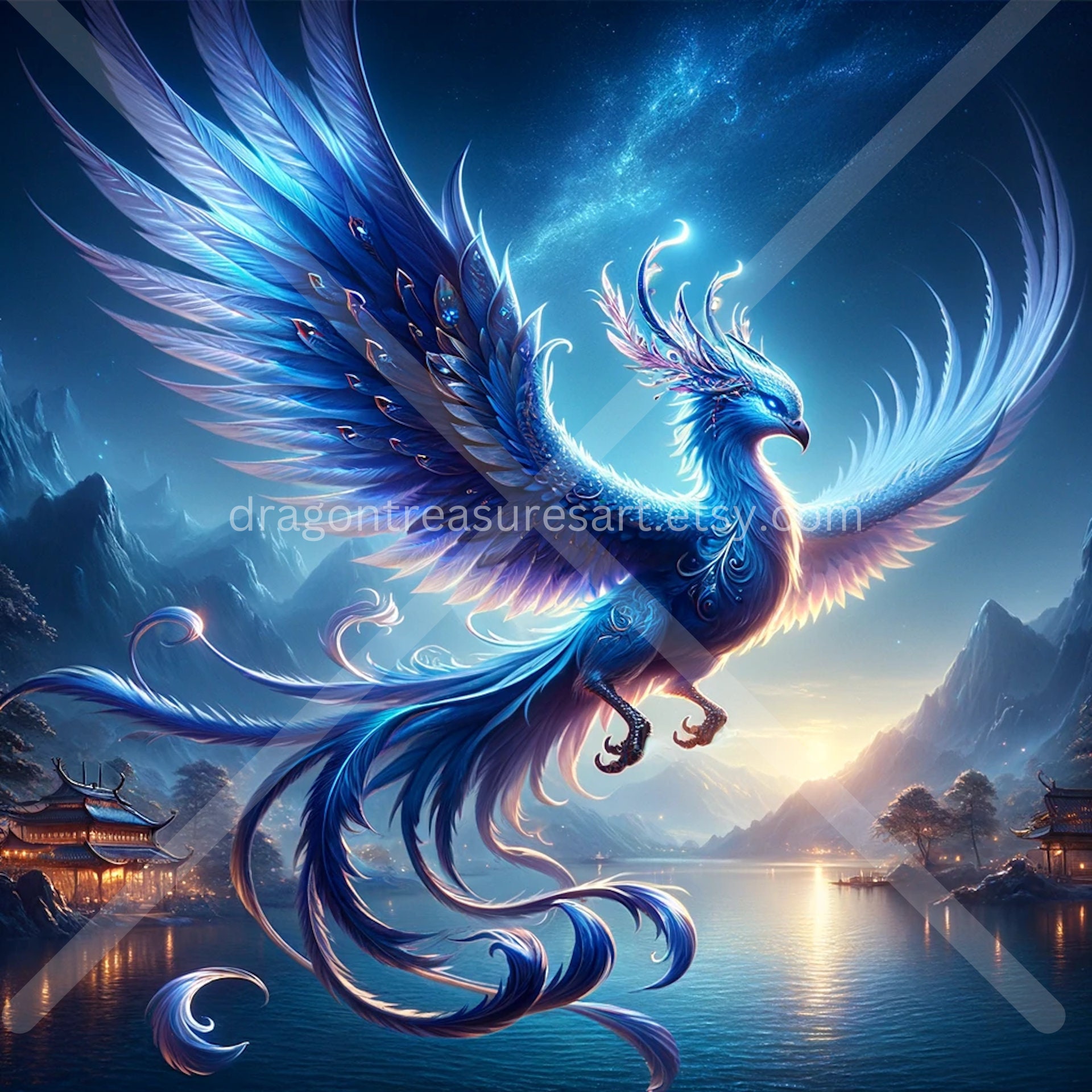 Sapphire Phoenix Download: Digital Art, Instant Downloadable