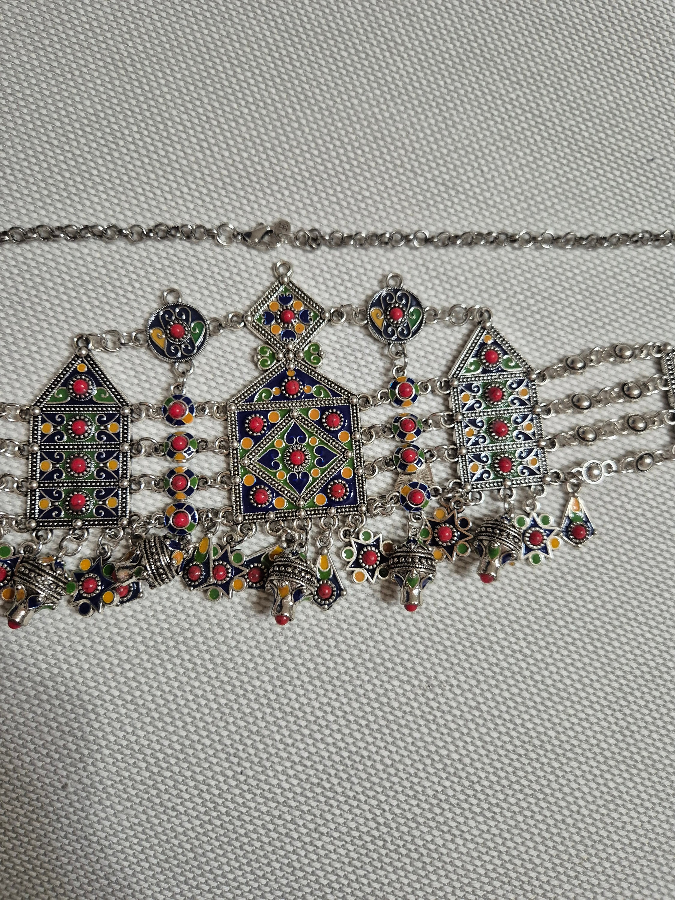 Diadème Ancien Berbère Kabyle Vintage - Métal Et émaux - Pièce Ethnique D'occasion