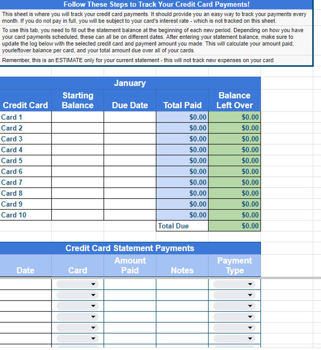 Credit Card Statement Payment Template - Etsy
