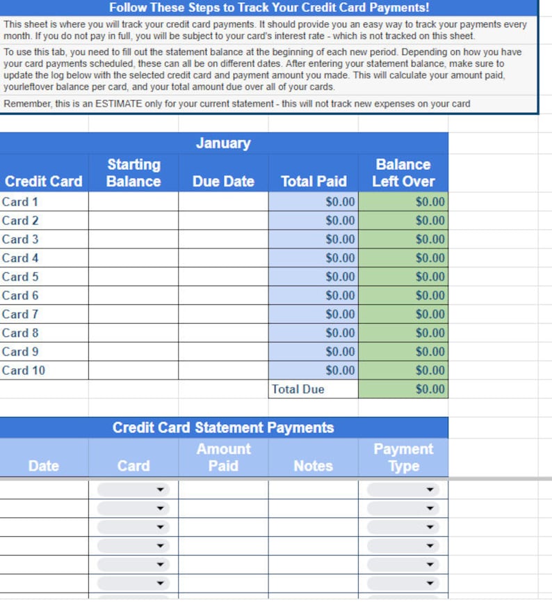Credit Card Statement Payment Template Etsy