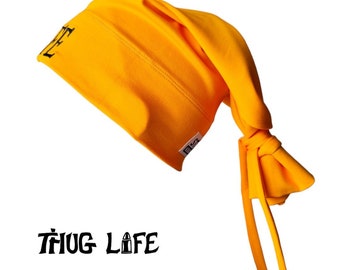 Lot de 2 bonnets tatouage Thug Life avec cravate jaune hip-hop inspiré par Street Knowledge