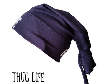 Berretto Thug Life con cravatta blu navy e cappello hip-hop 2Pac ispirato alla conoscenza della strada