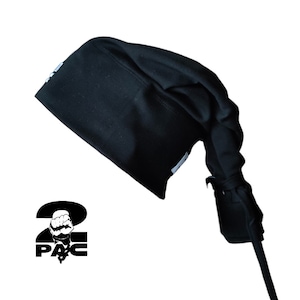 May include: Black scrub hat with a white logo that says "2PAC" with a fist in the middle of the "2".
