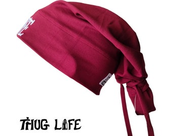 Berretto con tatuaggio Thug Life, cravatta, cappello hip-hop rosso scuro, 2Pac ispirato alla conoscenza della strada