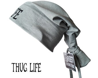 Thug Life Beanie Tie Cappello hip-hop grigio 2Pac ispirato alla conoscenza della strada