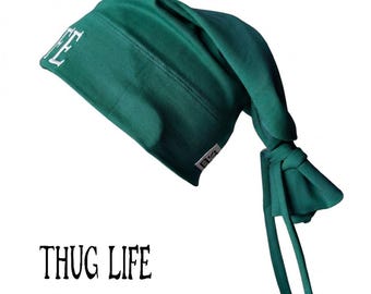 Berretto Thug Life con cravatta verde, cappello hip-hop ispirato alla conoscenza della strada