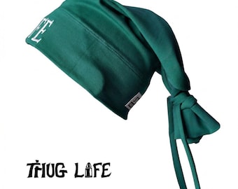 Berretto Thug Life con cravatta verde, cappello hip-hop ispirato alla conoscenza della strada