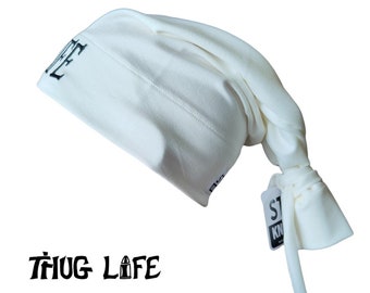 Berretto con cravatta tatuaggio Thug Life, cappello hip-hop bianco 2Pac ispirato alla conoscenza della strada
