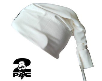 2Pac Beanie Tie Cappello hip-hop bianco Tupac ispirato alla conoscenza di strada