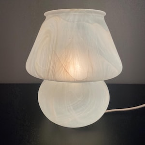 Vintage 1970s/80s Murano Blue Marble Mushroom Table/Bedside Lamp | Italian Frosted Glass Space Age