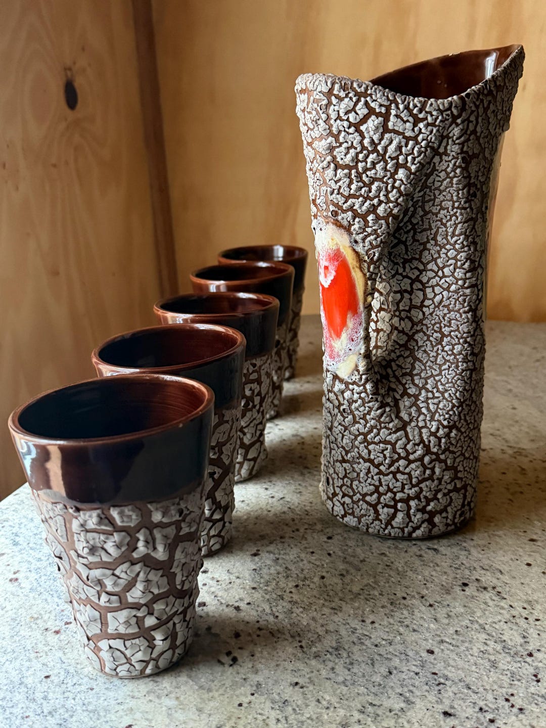 Vintage Vallauris Ceramic Pitcher Set | French Fat Lava Pottery, 1970s ...