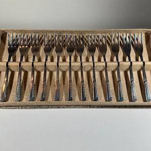 Vintage Art Deco Silver-Plated Dessert Forks Set of 12 in Original Package – 11cm Silver Cutlery - Birthday Gift