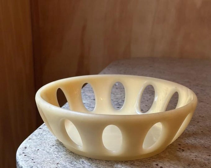 Featured listing image: Vintage Guzzini OVO Cream Openwork Bowl • Italian Space Age Fruit Bowl • 1990s Minimal Modern Design