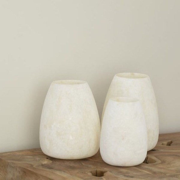 Limited Qty Alabaster Vase Candle Holder, Alabaster Candle Holder Natural Stone, Made from One piece of Stone, Kados Vase