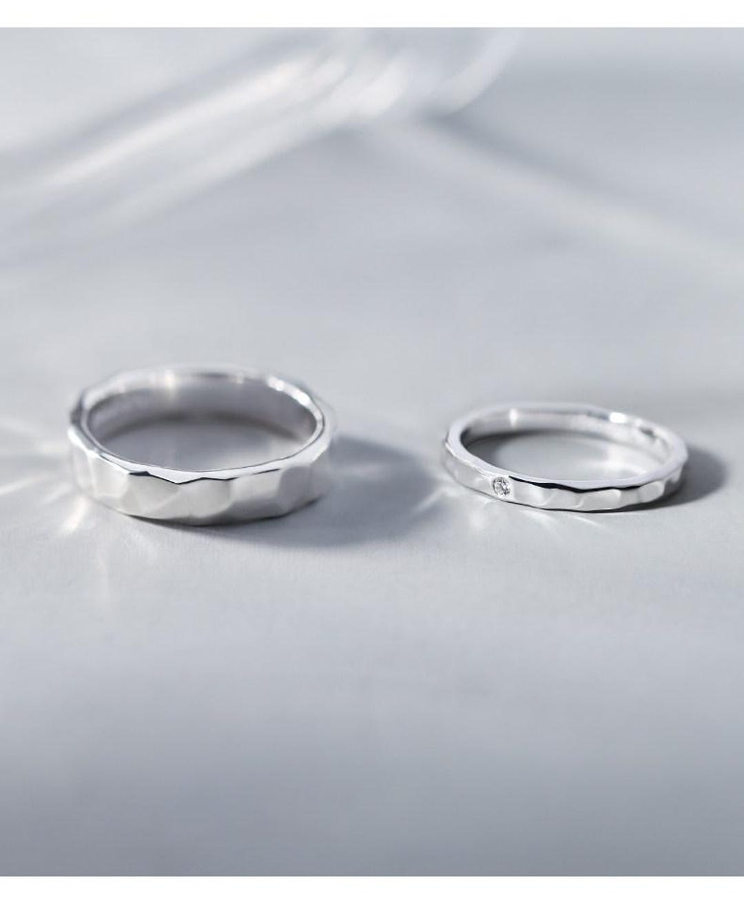 PT950 Platinum Hammered Texture Couple Rings, Greek Nymph Engagement ...
