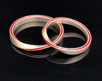 Anelli di coppia in oro 10K con filo rosso del destino, anelli con promessa minimalista