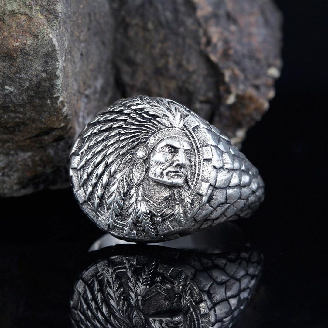 18K Gold Vintage Indian Chief Head Ring Western Cowboy Distressed