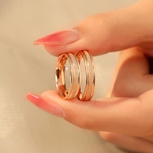 10K Gold Matte Guardian Star Couple Ring, Celestial Bond Promise Band