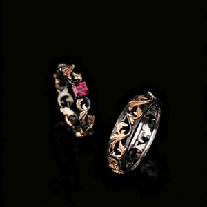 Eternal Vine Gothic Black Gold Split 10K Wedding Ring Set