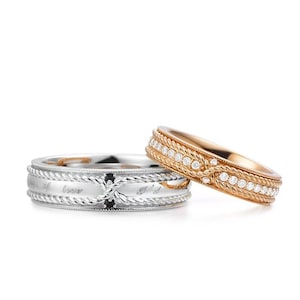 18K Gold Roman Rope Diamond Couple Rings Eternal Vow Amor Vincit Omnia