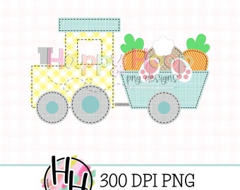 Bunny Bum and Carrots Train Faux Applique PNG, Easter Printable, Easter Sublimation Design, Faux Embroidery, HappyHoopPNG Designs