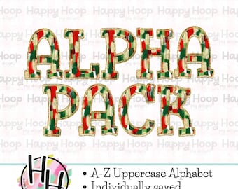 Paquete de letras alfa de pinceladas navideñas PNG, paquete de alfabeto en mayúsculas, sublimación, paquete alfa digital PNG, conjunto alfa navideño PNG