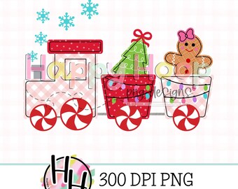 Girls Gingerbread Christmas Train Faux Applique PNG, Gingerbread PNG Design, Faux Embroidery, Christmas PNG Design, HappyHoopPNG Designs