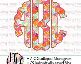 Pink Pumpkins Glitter Scalloped Monogram, Full Alphabet Monogram, Doodle Monogram PNG, Preppy Pumpkins, Alpha Pack, Pumpkin Monogram Alpha