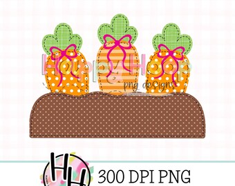 Trío de zanahorias para niñas, apliques falsos PNG, diseño PNG de trío de zanahorias con lazos, Pascua para niños PNG, diseños HappyHoopPNG, bordado falso, Pascua para niñas