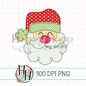 Green & Red Santa Faux Applique PNG, St. Nick PNG Design, Faux Embroidery, Kids Christmas PNG, HappyHoopPNG Designs, Santa Claus Applique