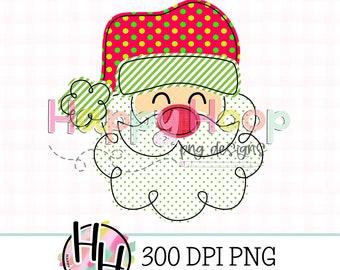 Green & Red Santa Faux Applique PNG, St. Nick PNG Design, Faux Embroidery, Kids Christmas PNG, HappyHoopPNG Designs, Santa Claus Applique