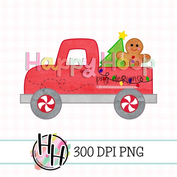 Gingerbread Christmas Truck PNG, Gingerbread PNG Design, Faux Embroidery, Kids Christmas PNG, HappyHoopPNG Designs, Red Christmas Truck png