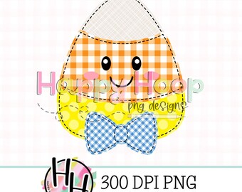 Candy Corn met vlinderstrik namaakappliqué png, herfst png-ontwerp, namaakborduurwerk, kinder Halloween-png, HappyHoopPNG-ontwerpen, candy corn appliqué
