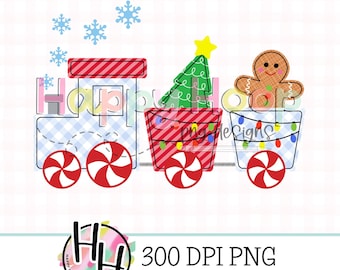 Boys Gingerbread Christmas Train Faux Applique PNG, Gingerbread PNG Design, Faux Embroidery, Christmas PNG Design, HappyHoopPNG Designs