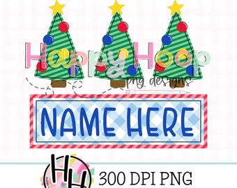 Boys Whimsy Christmas Tree Trio Faux Applique PNG, Whimsy Christmas Trees Design, Faux Embroidery, Christmas Trees with Stars, HappyHoopPNG