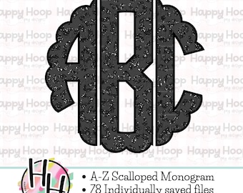 Black Glitter Leopard Scalloped Monogram, Full Alphabet Monogram, Matte Black Monogram PNG, Digital Download, HappyHoopPNG, Alpha Pack