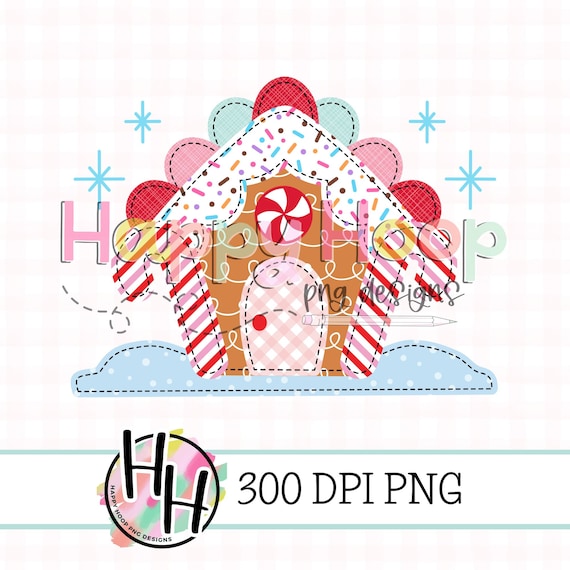 Girls Gingerbread House Faux Applique PNG, Gingerbread PNG Design, Faux Embroidery, Christmas Faux Applique PNG Design, HappyHoopPNG Designs