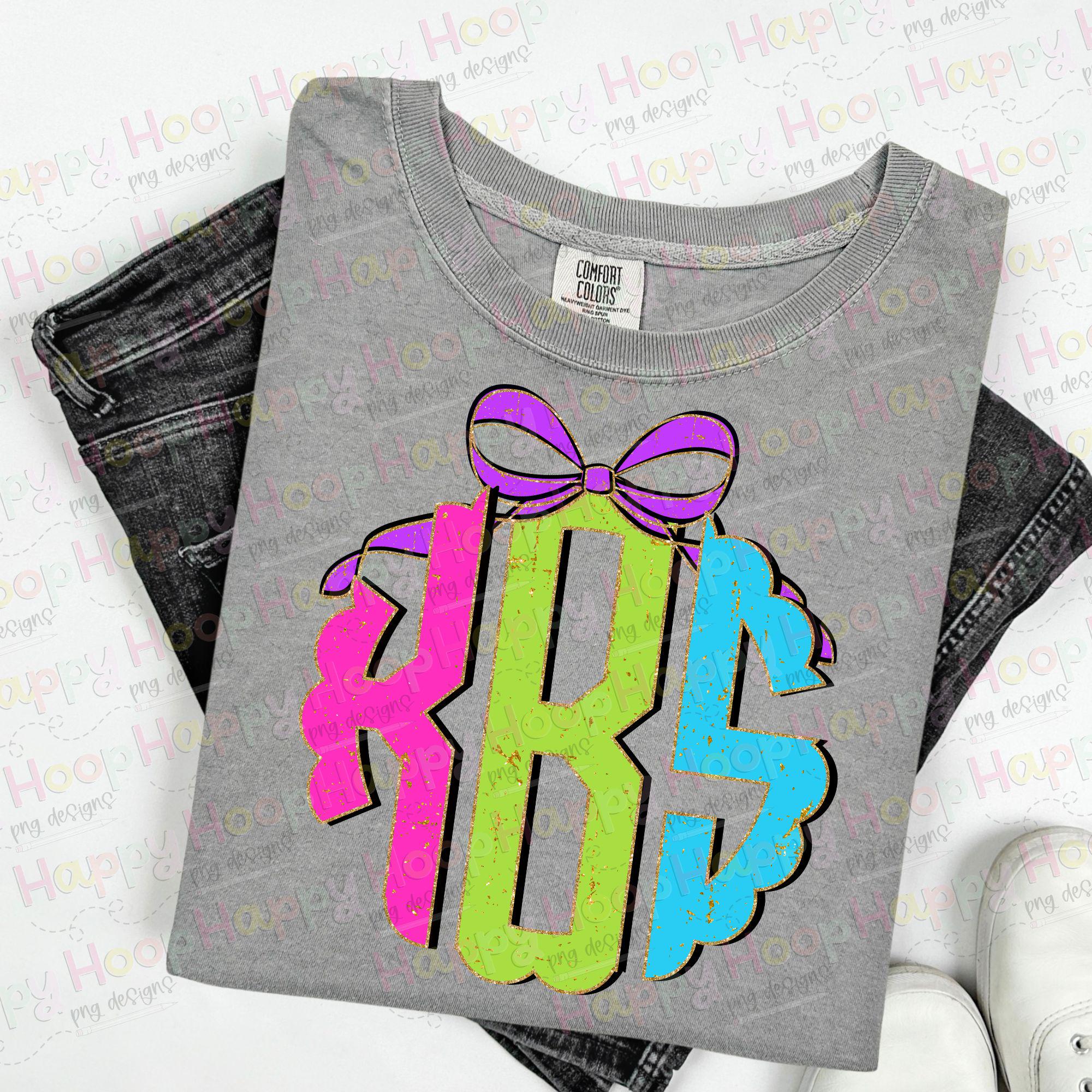 Neon Distressed Gold Scalloped Monogram, Full Alphabet Monogram, Grunge ...