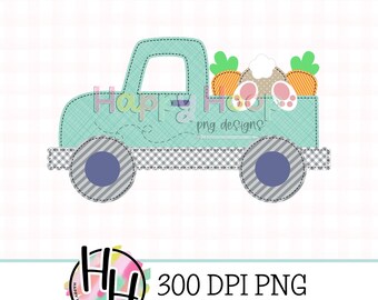 Camión de zanahoria con trasero de conejo, aplique falso PNG, imprimible de Pascua, diseño de sublimación de Pascua, bordado falso, diseños HappyHoopPNG, conejo PNG