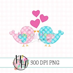 Motif applique faux oiseaux amour Saint-Valentin, PNG de la Saint-Valentin, sublimation design pour enfants Saint-Valentin, modèles HappyHoopPNG, fausse broderie
