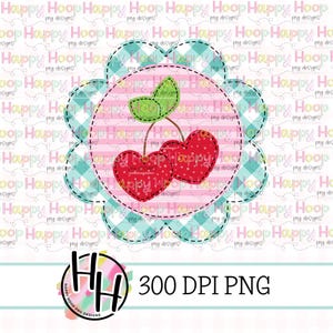 Valentine Scallop Patch Faux Applique PNG Design, Heart Cherries PNG Design, Faux Embroidery, Kids Valentine&#39;s Day PNG, HappyHoopPNG Designs